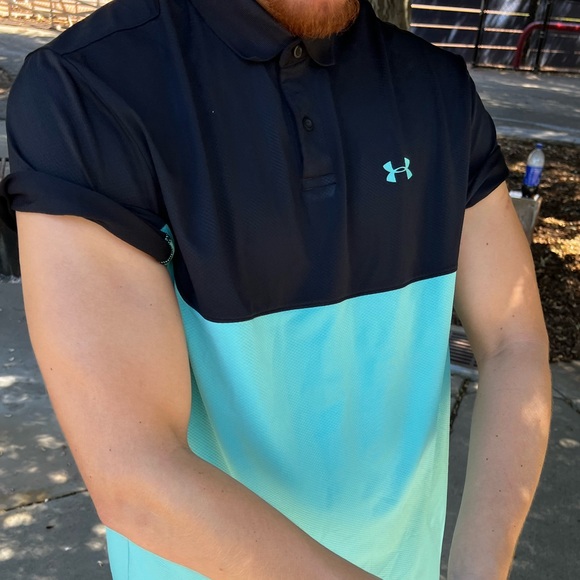 UNDER ARMOUR MEN PERFORMANCE COLORBLOCK POLO SHIRT TENNIS UNIFORM TIFFANY BLUE L - Picture 4 of 16